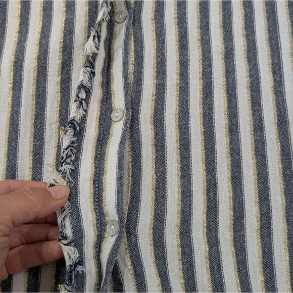 Zara White Blue Striped Button Down Tunic Shirt Long Sleeve Metallic Tassels XS - Picture 7 of 12